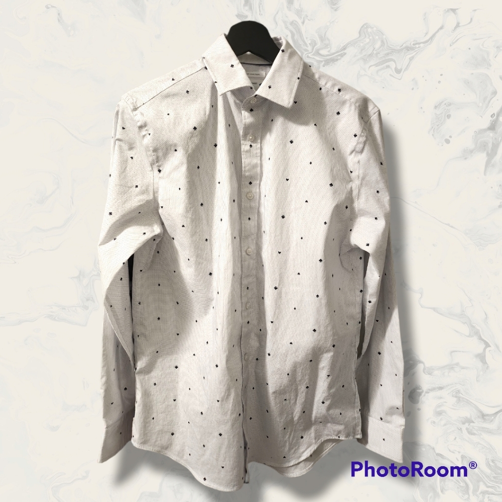 Card Suit ♠️ Print Button Front Shirt White & Black Size S Old Navy Slim Fit